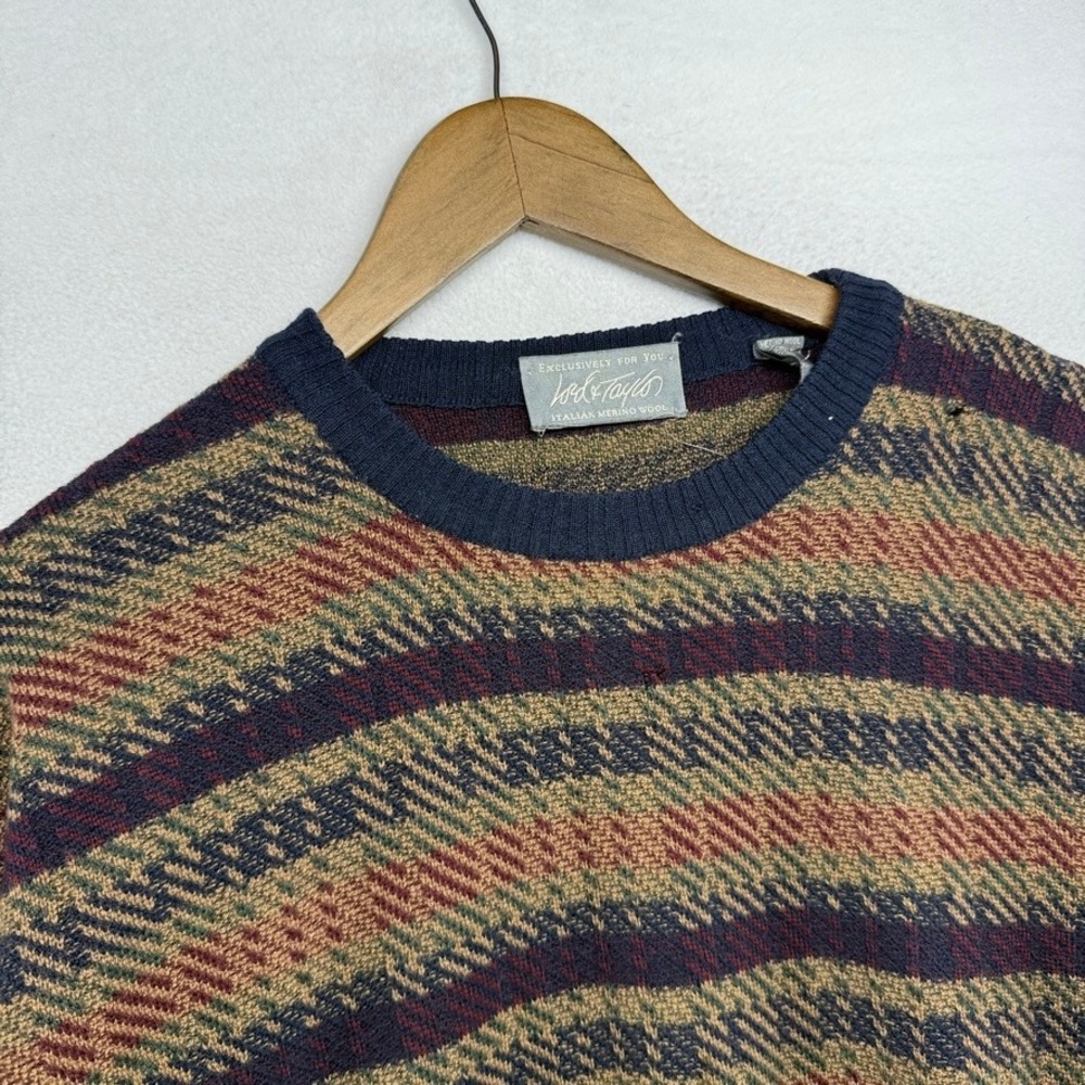 Vintage Lord Taylor Sweater Men's Large Brown Earth Grandpa Distressed Wool 90s